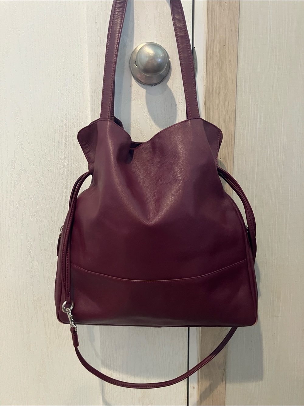 Plum Leather Shoulder Tote Bag - Versatile Everyday Carry